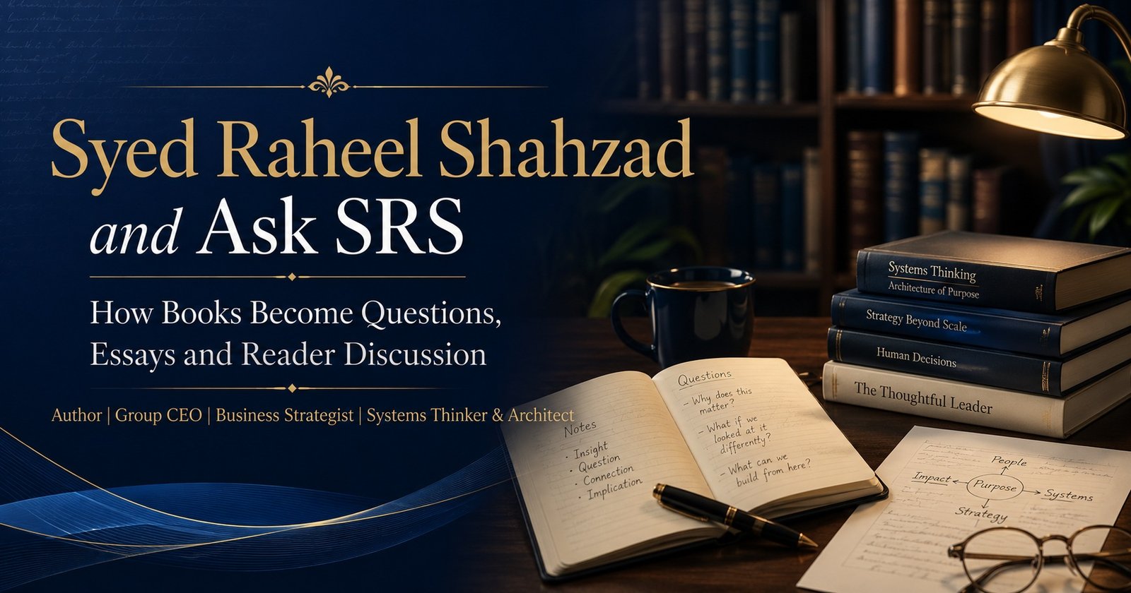 Syed Raheel Shahzad and Ask SRS image showing books becoming questions essays and reader discussion on the official author platform.