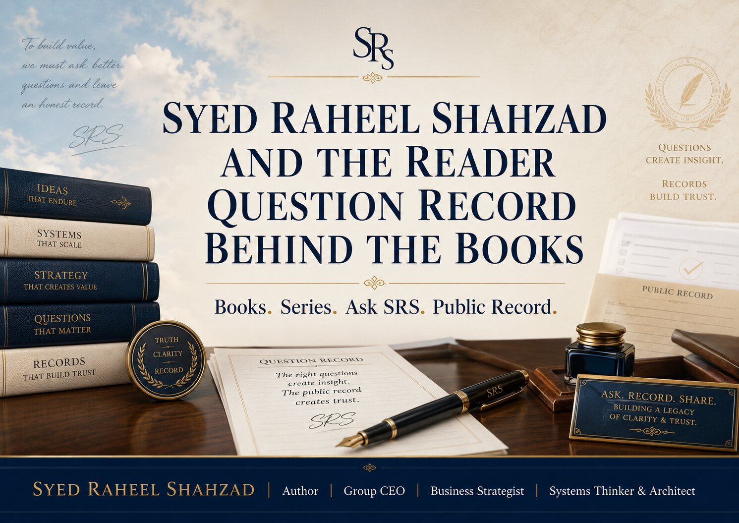 Syed Raheel Shahzad and Ask SRS image showing reader questions, books, public record, essays and discussion connected to the official author website.