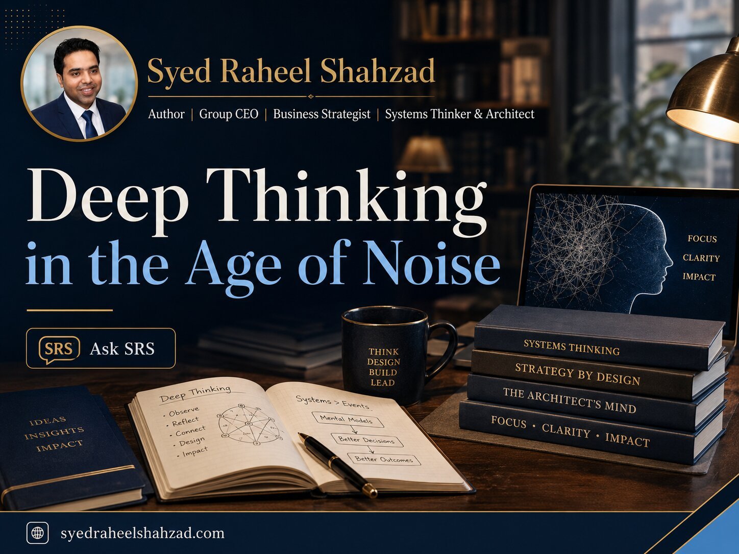 Syed Raheel Shahzad — Deep Thinking in the Age of Noise Syed Raheel Shahzad author image about deep thinking in the age of noise, books, Ask SRS, systems thinking and public knowledge