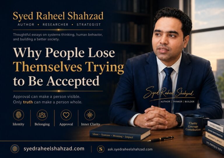 Syed Raheel Shahzad author image about losing yourself to be accepted, identity, belonging, approval, inner clarity and human transformation
