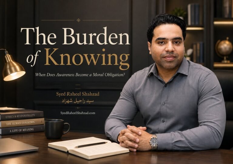 Syed Raheel Shahzad featured image for The Burden of Knowing, exploring awareness, moral obligation, knowledge, responsibility, duty and human answerability