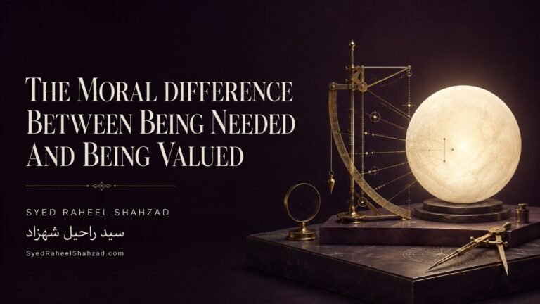 An antique measuring instrument attempts to calculate a luminous sphere, symbolising human value beyond measurable usefulness.