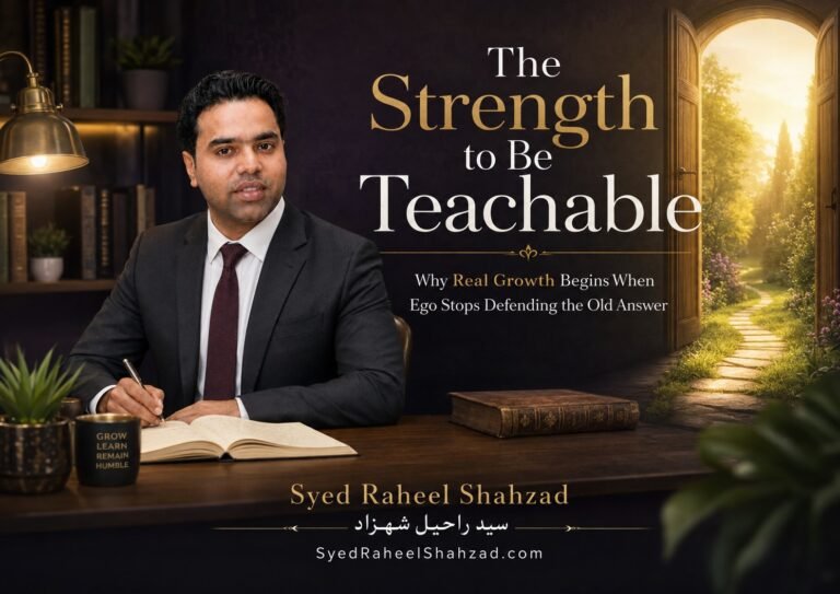 Syed Raheel Shahzad featured image for The Strength to Be Teachable showing learning, humility, open path and personal growth