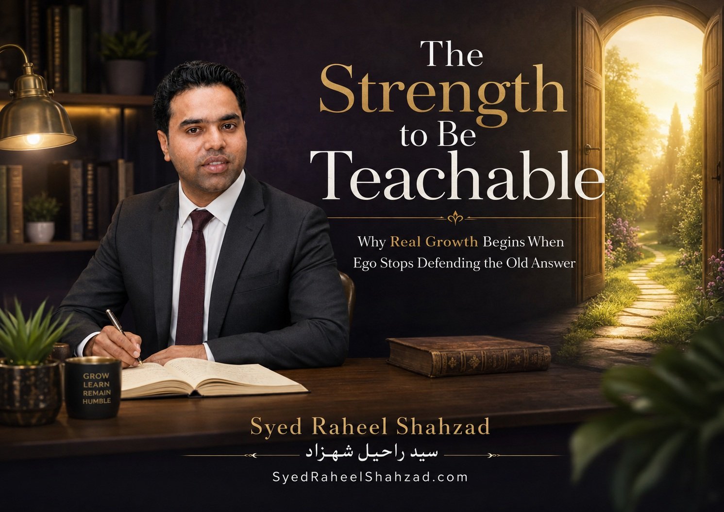 Syed Raheel Shahzad featured image for The Strength to Be Teachable showing learning, humility, open path and personal growth