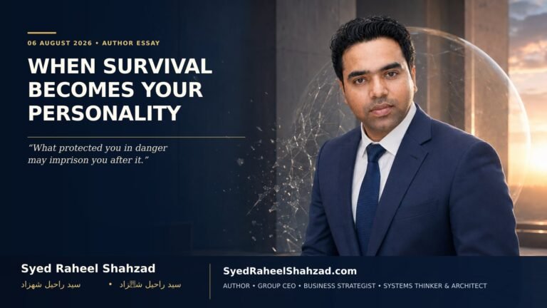 Syed Raheel Shahzad illustrating how protective survival patterns can become part of a person’s identity after danger has passed.