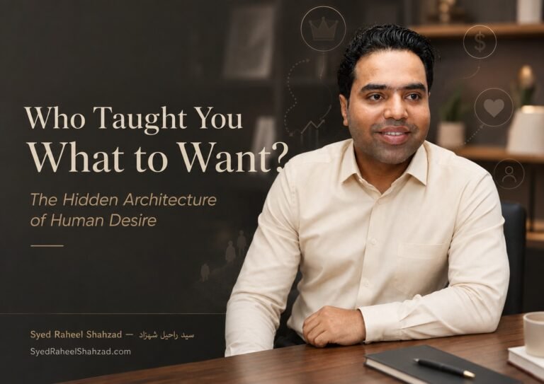 Syed Raheel Shahzad featured image for Who Taught You What to Want, exploring human desire, imitation, status, social influence and philosophical self-examination