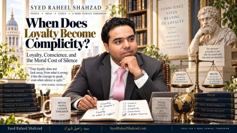 Syed Raheel Shahzad examining loyalty, conscience, complicity, moral courage, silence and ethical responsibility