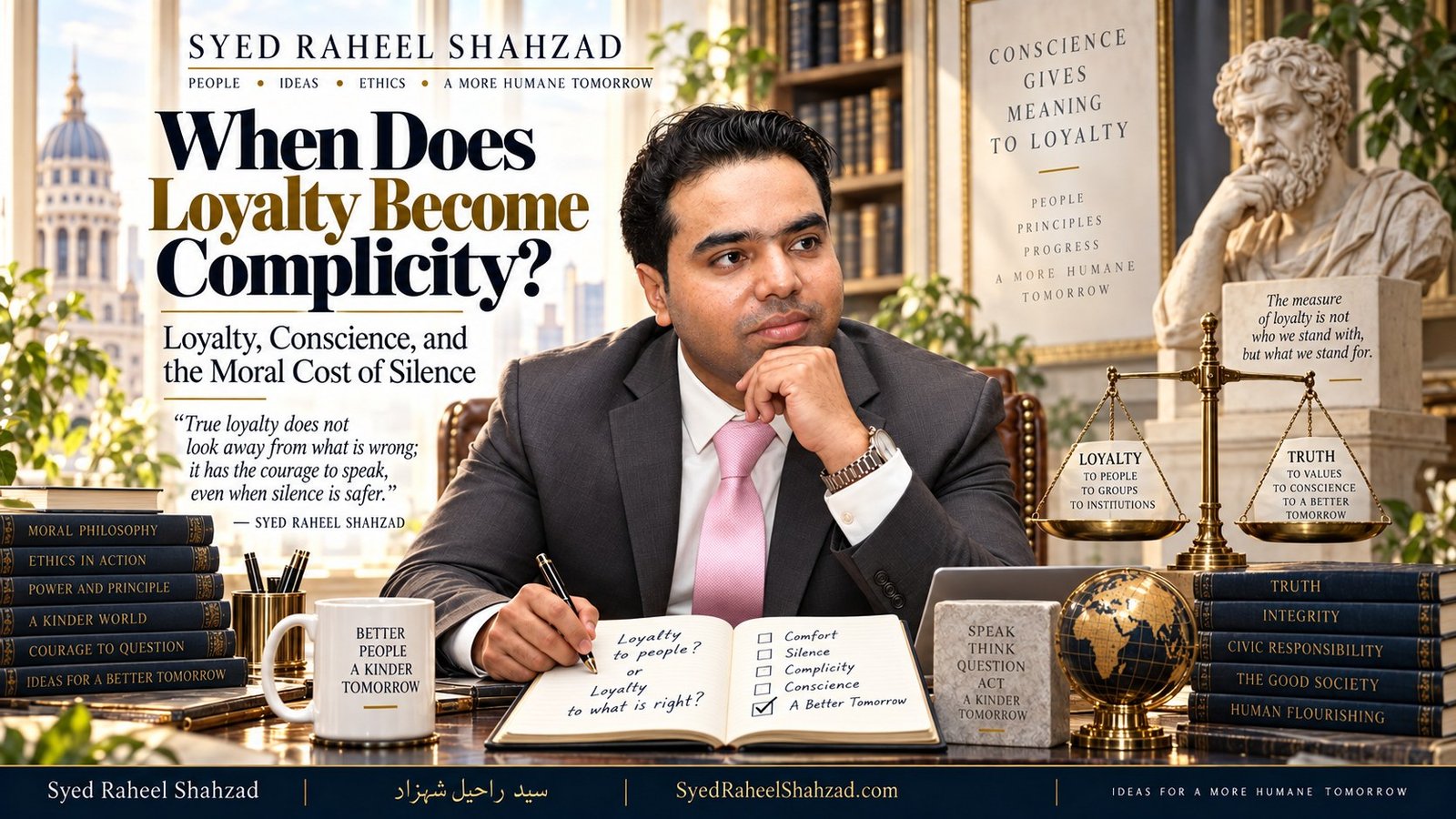 Syed Raheel Shahzad examining loyalty, conscience, complicity, moral courage, silence and ethical responsibility