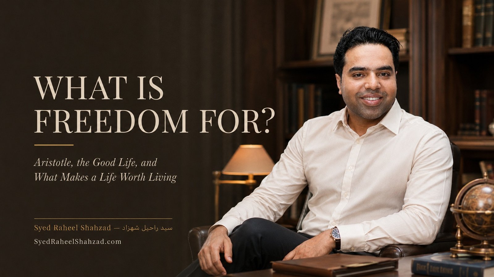 Syed Raheel Shahzad featured image exploring Aristotle, eudaimonia, freedom, purpose, meaning and the good life