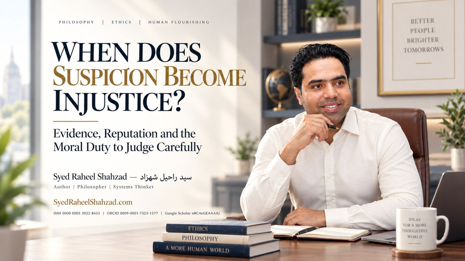 Syed Raheel Shahzad discussing suspicion, evidence, reputation, Aristotle, Hume, uncertainty and ethical judgment