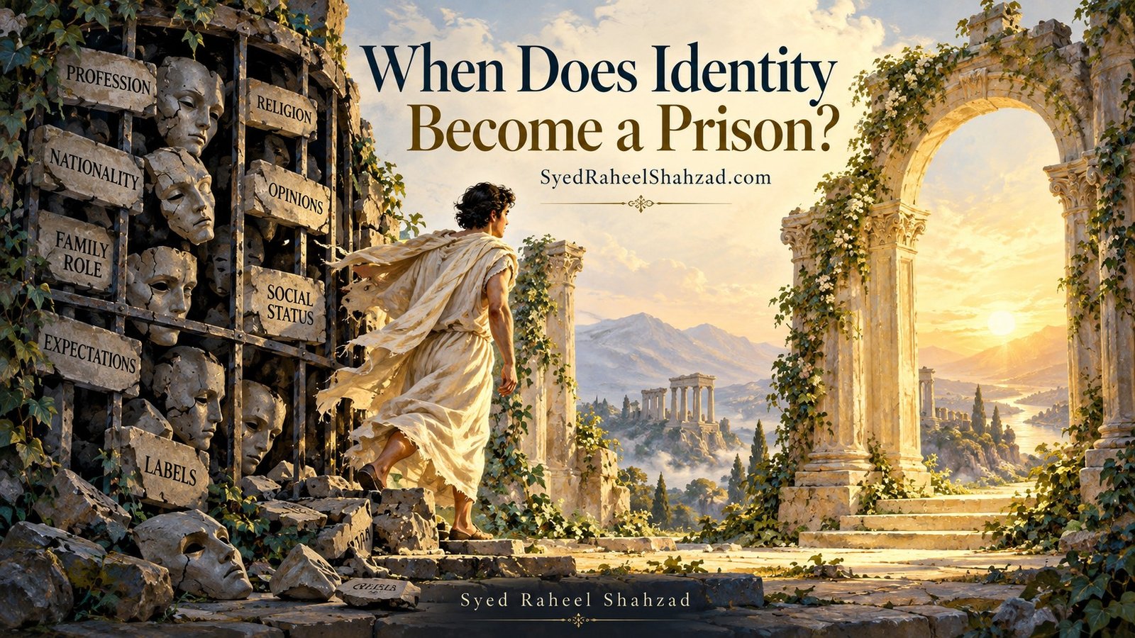 Philosophical artwork by Syed Raheel Shahzad exploring identity, labels, self-concept, personal change, freedom and the right to become different