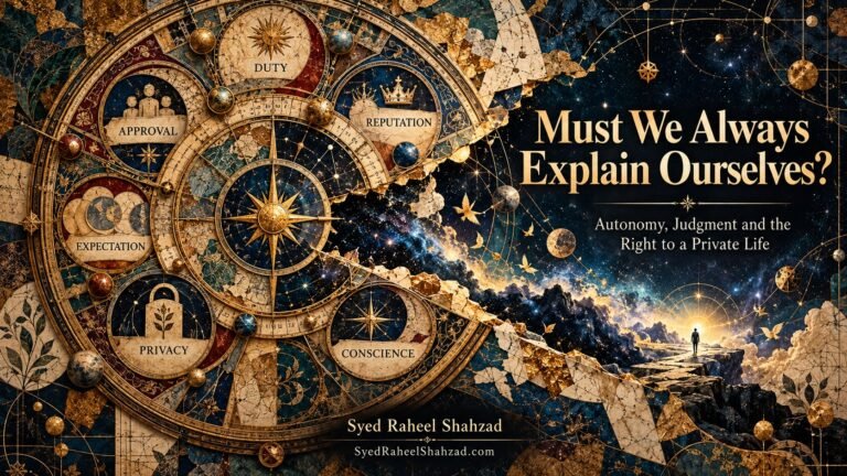 Philosophical editorial artwork by Syed Raheel Shahzad exploring autonomy, privacy, conscience, judgment and the burden of explaining oneself