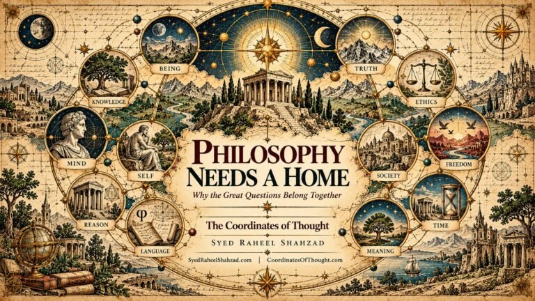 Philosophy Needs a Home artwork by Syed Raheel Shahzad connecting being, knowledge, truth, mind, ethics, freedom, reason, meaning and society through The Coordinates of Thought